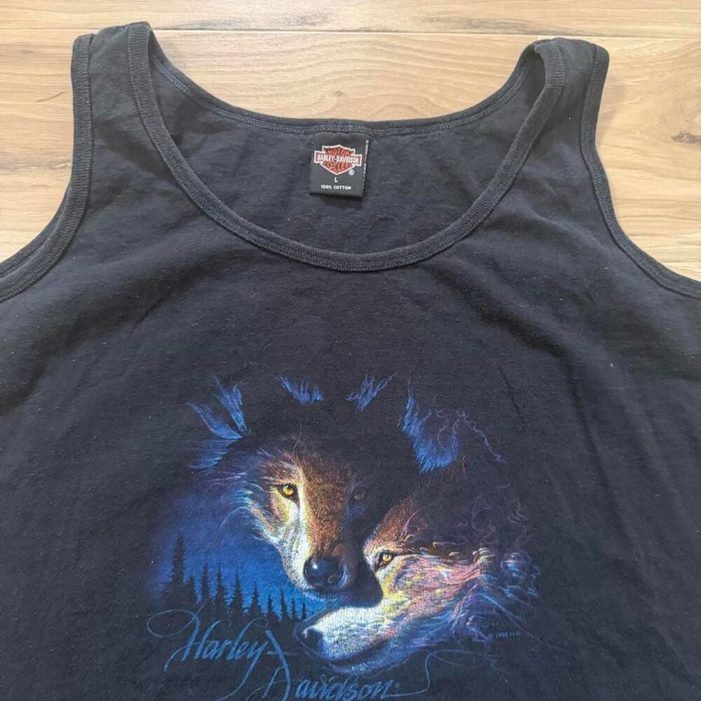 Vintage 1995 single stitch Harley Davidson black tank top rare wolf nature large